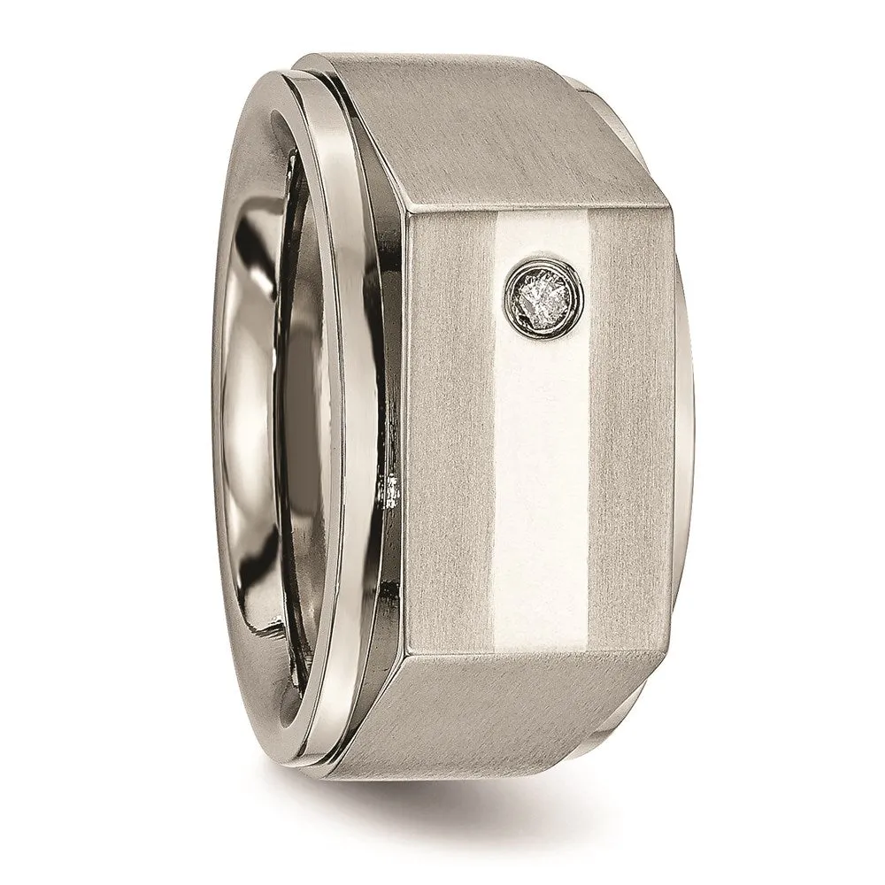 Titanium Satin & Polished Diamond Band | TB263AA