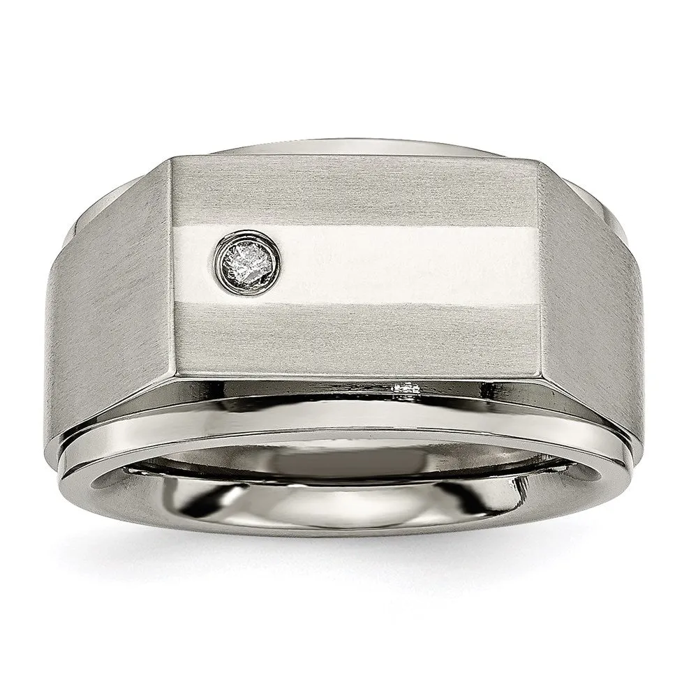 Titanium Satin & Polished Diamond Band | TB263AA