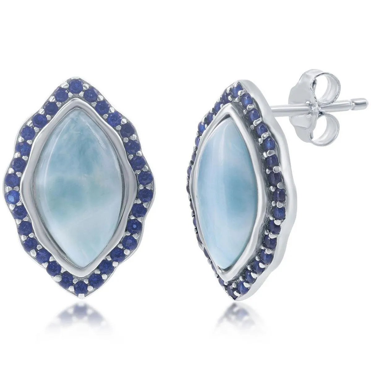 Women's Earrings - Marquise Larimar with CZ Border Stud | D-7741