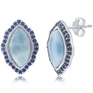 Women's Earrings - Marquise Larimar with CZ Border Stud | D-7741