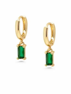 Women's Huggie Earrings with Green Charm