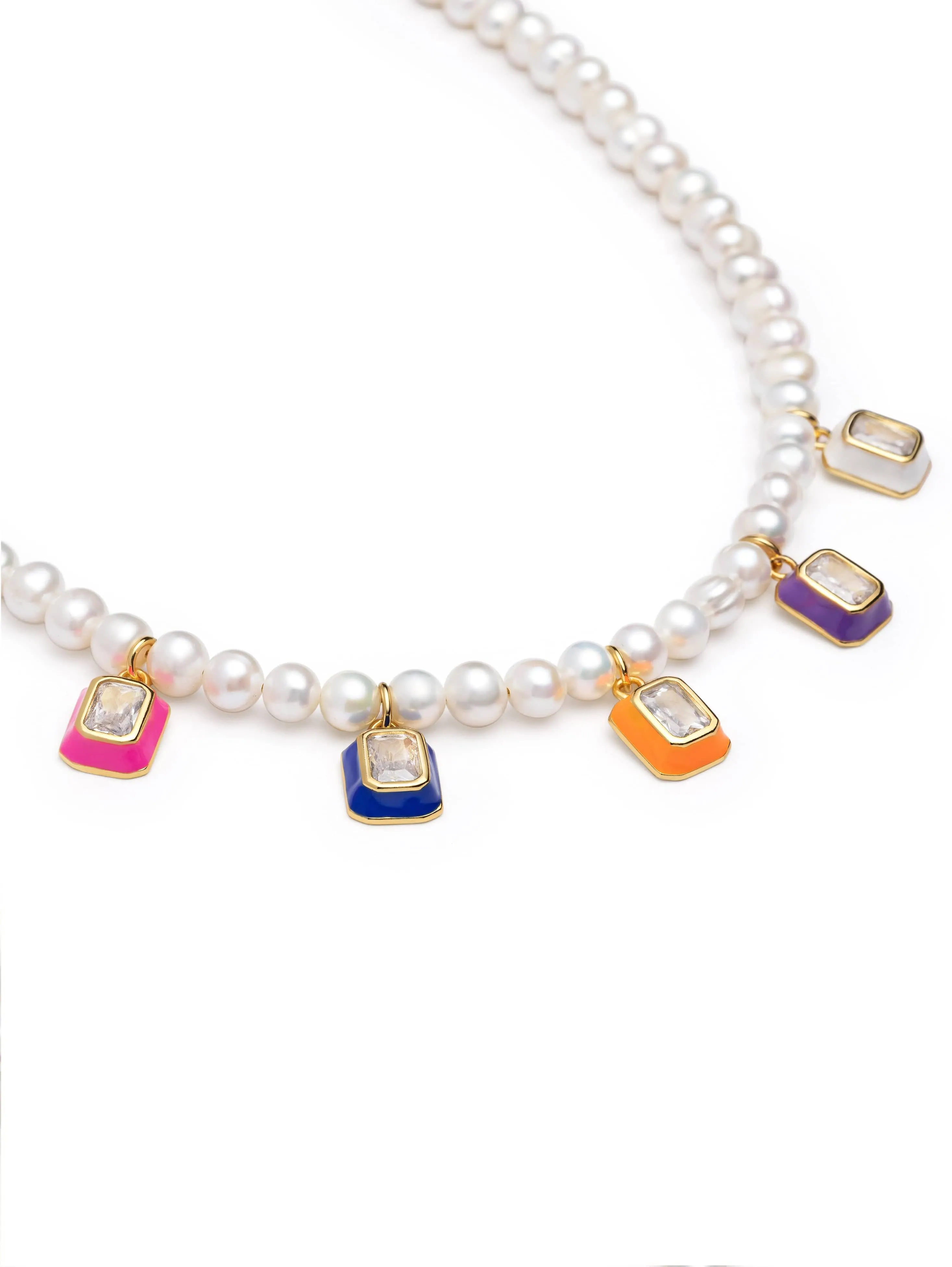 Women's Pearl Necklace with Candy Pendants