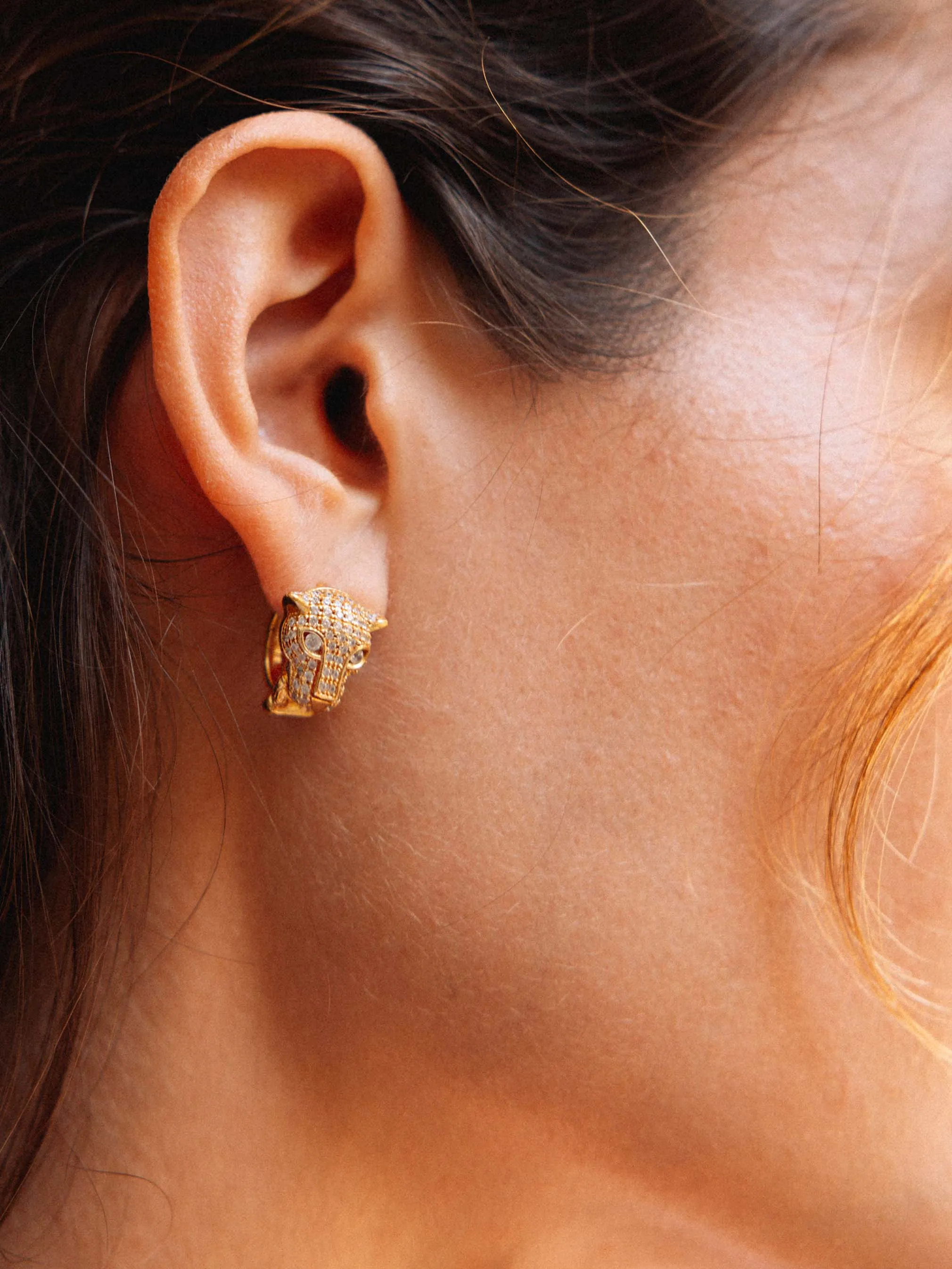 Women's Sterling Silver Panther Huggie Earrings