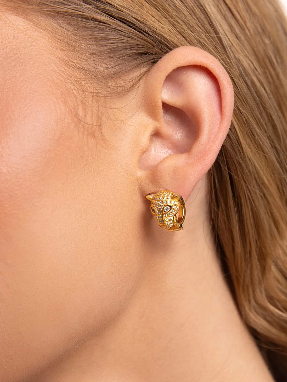 Women's Sterling Silver Panther Huggie Earrings