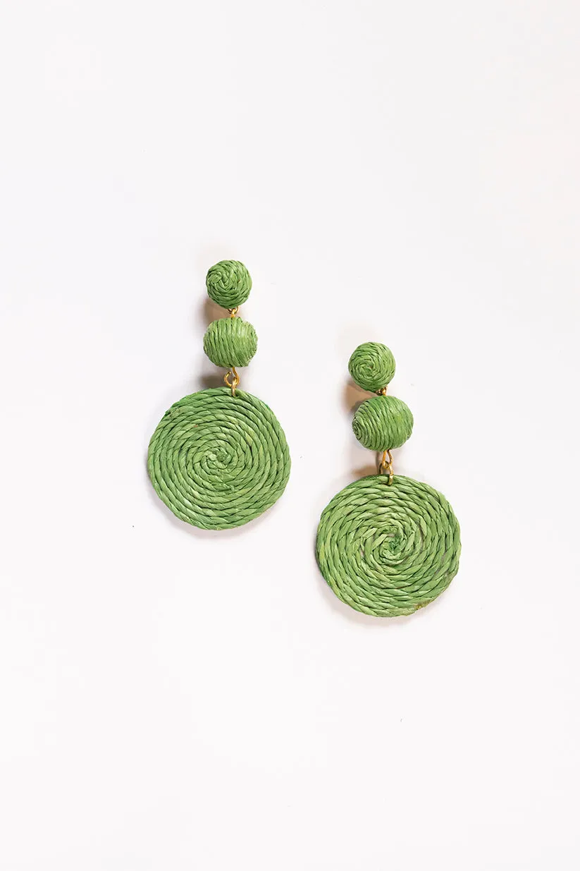 Woven Triple Circle Drop Earrings in Green