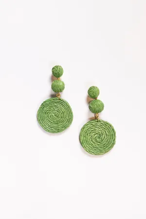 Woven Triple Circle Drop Earrings in Green