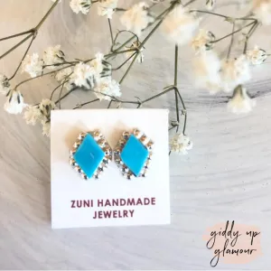 Zuni | Zuni Handmade Diamond Shape Turquoise Stud Earrings
